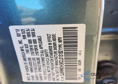 2012 Honda Cr-V Lx z USA, uszkodzony, nr VIN 5J6RM3H36CL013182